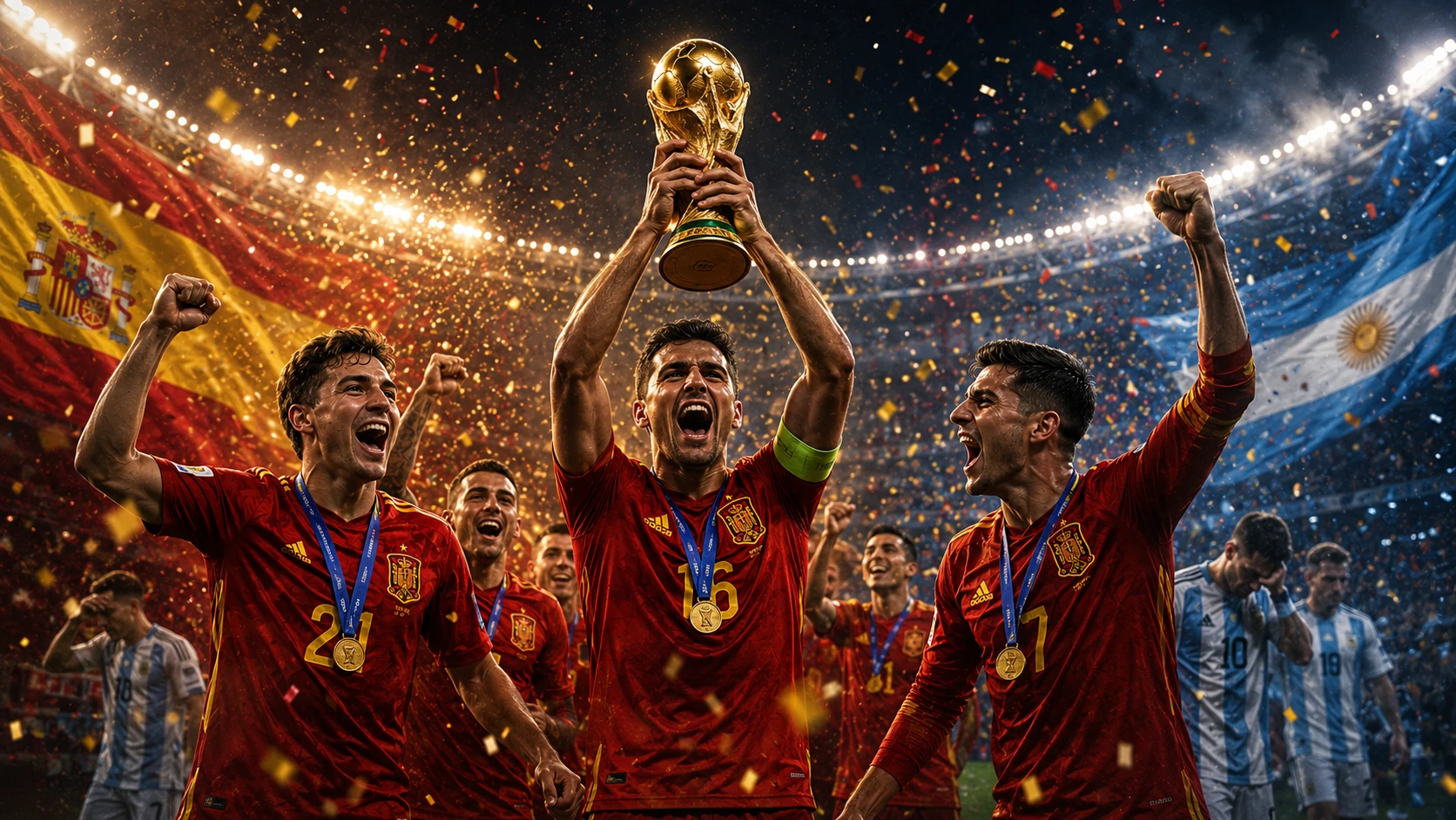 Spain celebrate winning the 2026 FIFA World Cup after beating Argentina in the final